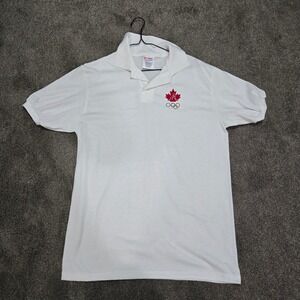 Vintage 90s Canada Olympics Polo Shirt Hanes Activewear White Mens Medium‎